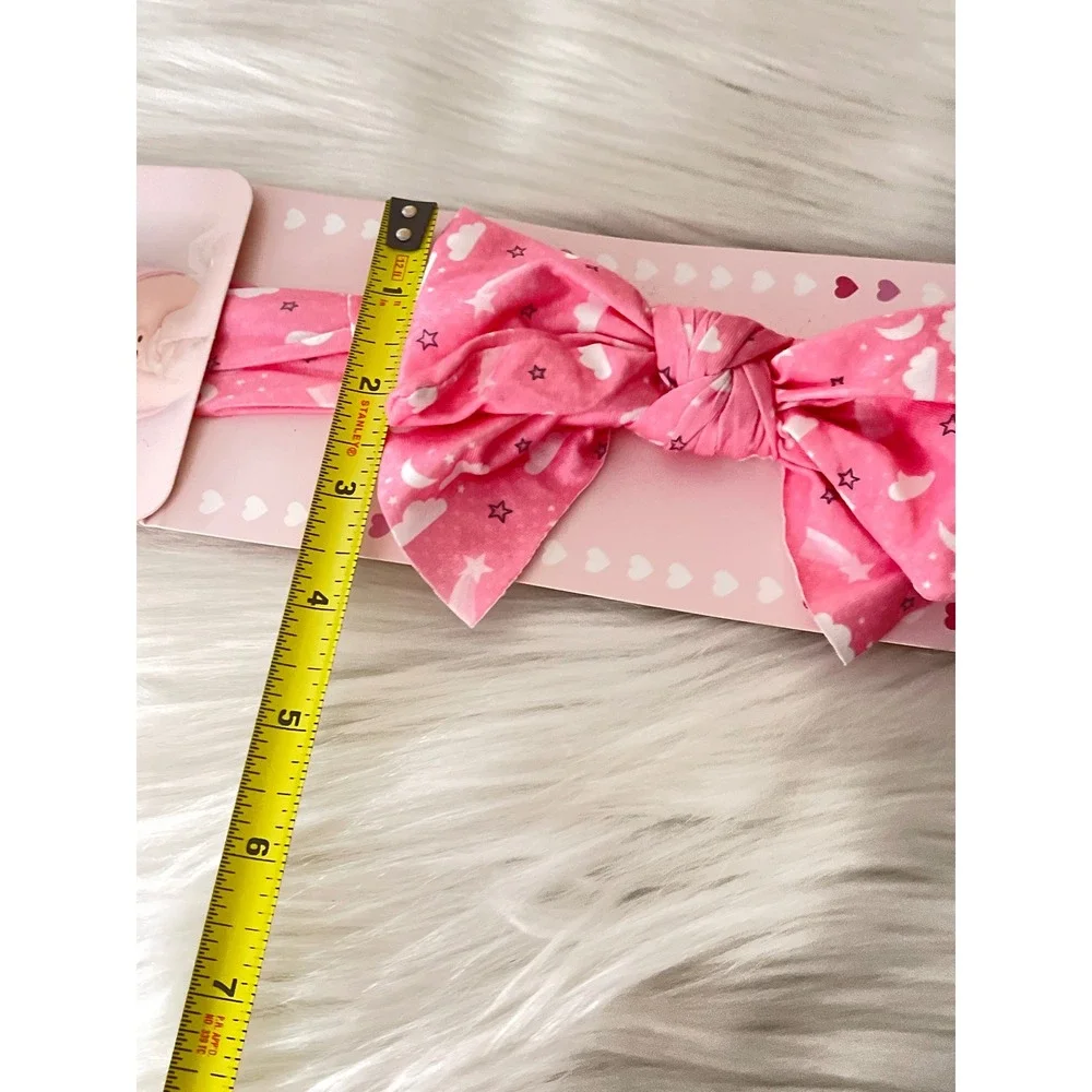 Baby Bow Bliss Pink knotted Headband Stretchy Soft Fabric White Celestial Print